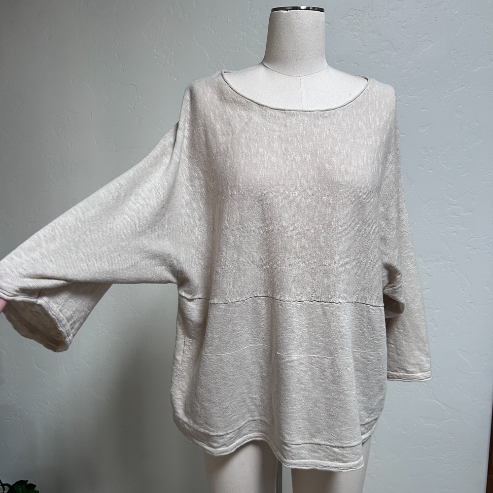 PureJill Kimono Knit Sweater Top Women S Linen Blend Oversized Lagenlook Pockets